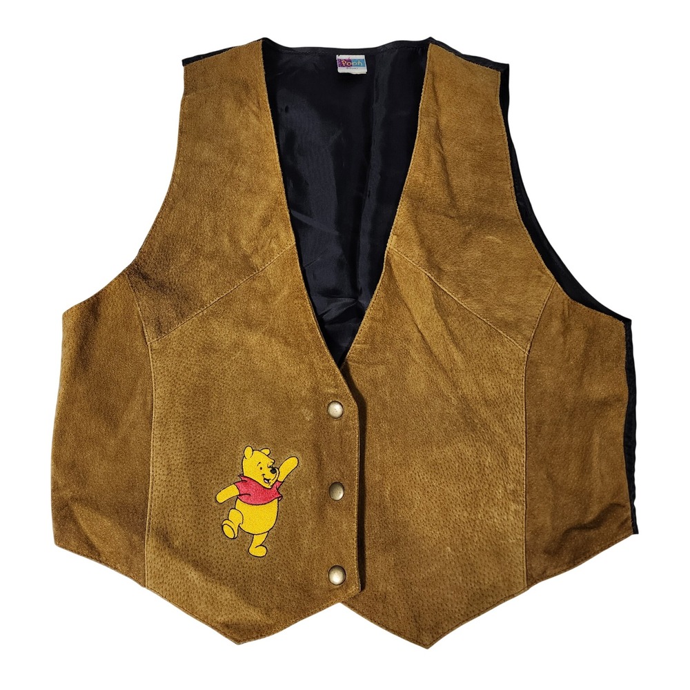 Vintage Disney Pooh Suede Leather Vest Tan Embroidered Winnie the Pooh M/L